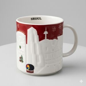 Starbucks Seoul Red Relief Mug 2013 Skyline Holiday Christmas New No Box